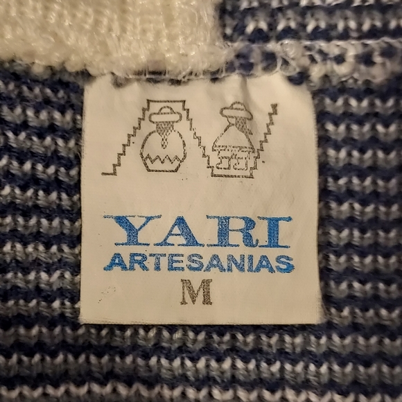Yari Artesanias Wool White/Blue Zip-Up Sweater Jacket size M (Made in Ecuador) - Picture 4 of 5